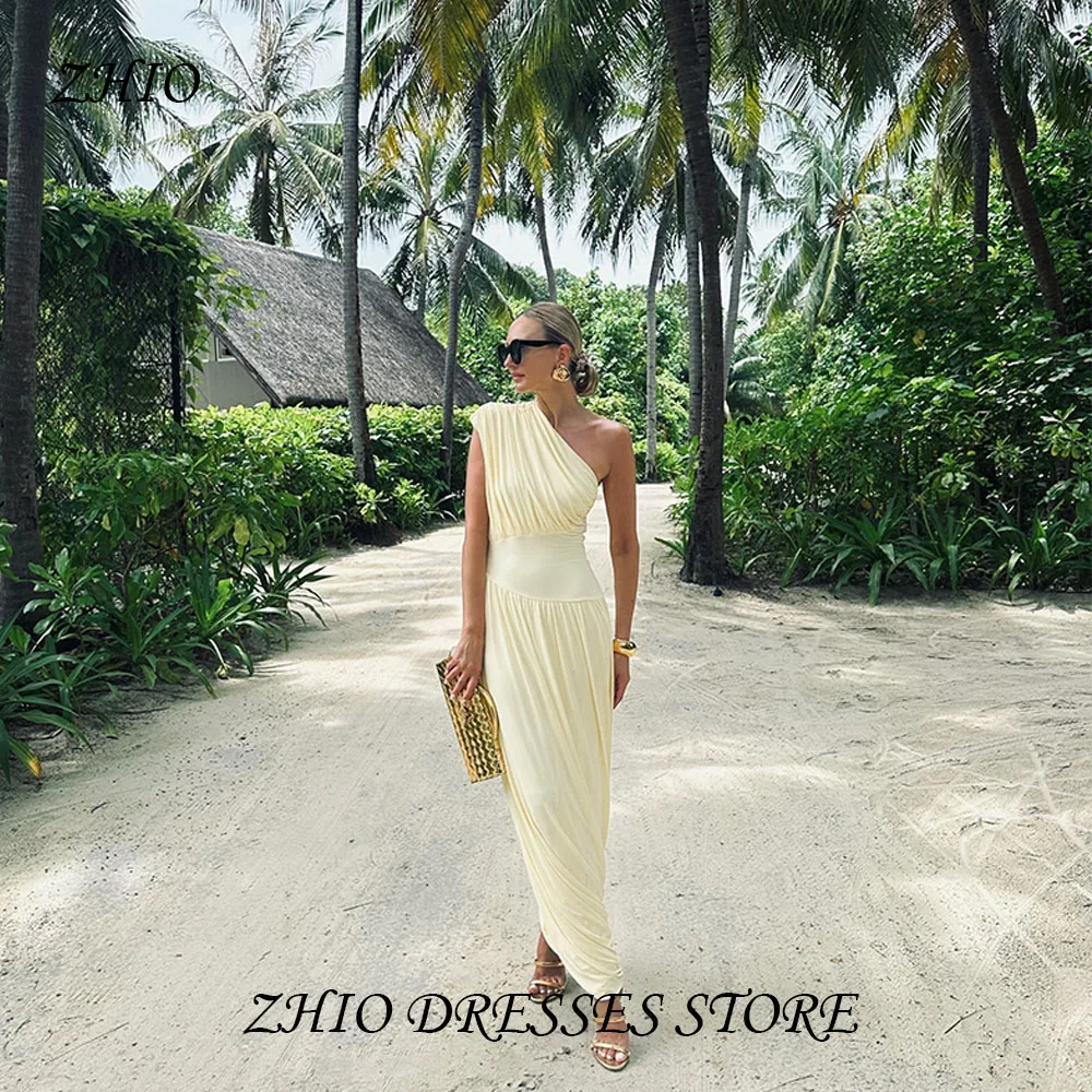 ZHIO Sexy summer tight yellow evening dress beach mermaid put on a shoulder pleat party casual vacation dance dress Customized