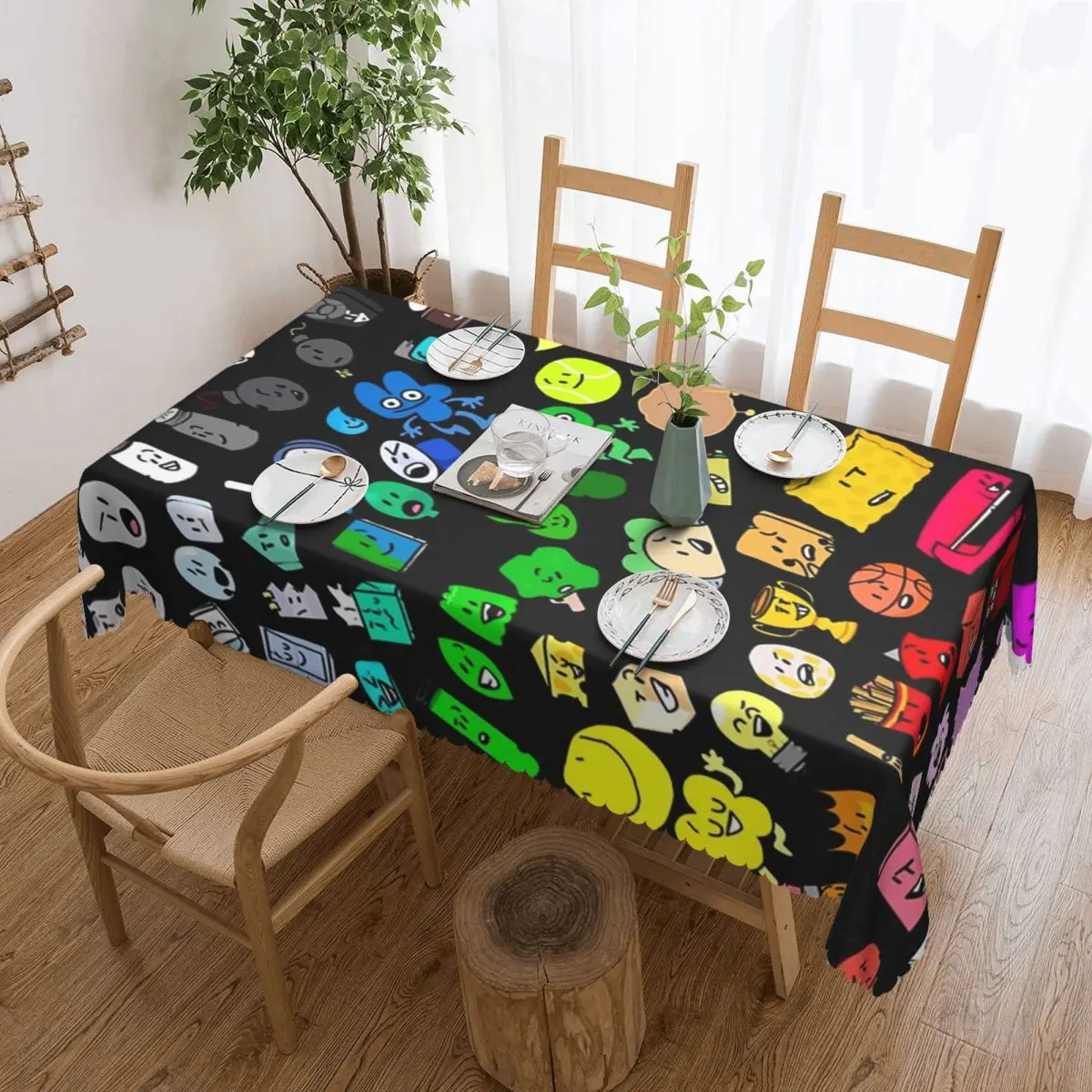 BFDI Inanimate Insanity All Characters (Transparent) Rectangular Tablecloth Oilproof Table Cover for Dining Events Table Cloth