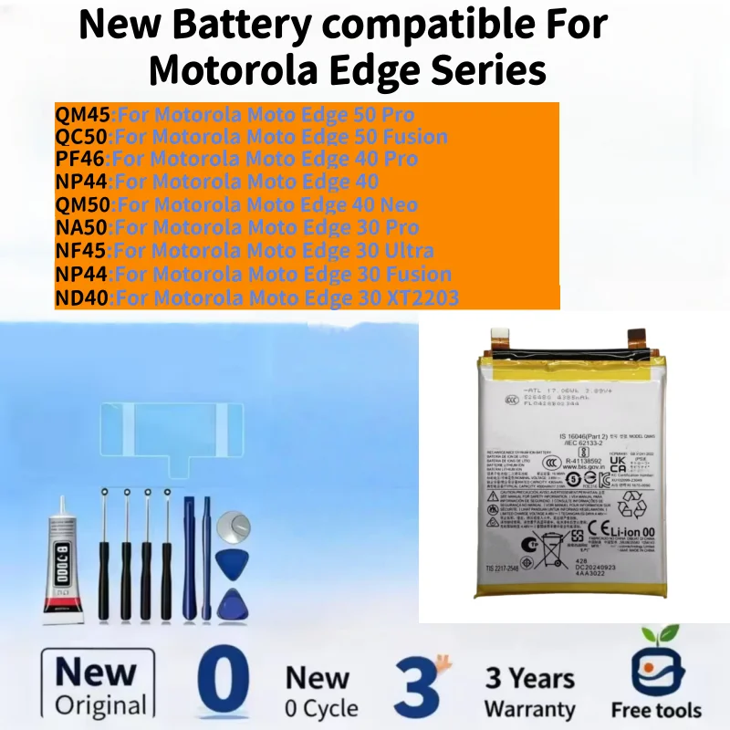 

Новый аккумулятор, совместимый с Motorola Moto Edge 50 Pro/Edge 50 Fusion/Edge 40 Pro/Edge 40/Edge 40 Neo/Edge 30 Pro + бесплатные инструменты