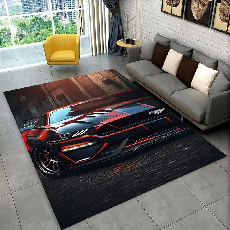 Retro M-Mustang Racing Car Non-Slip Area Rug for Living Room,Bedroom,Playroom,Soft Carpet Floor Mat Home Decor Rug  Room