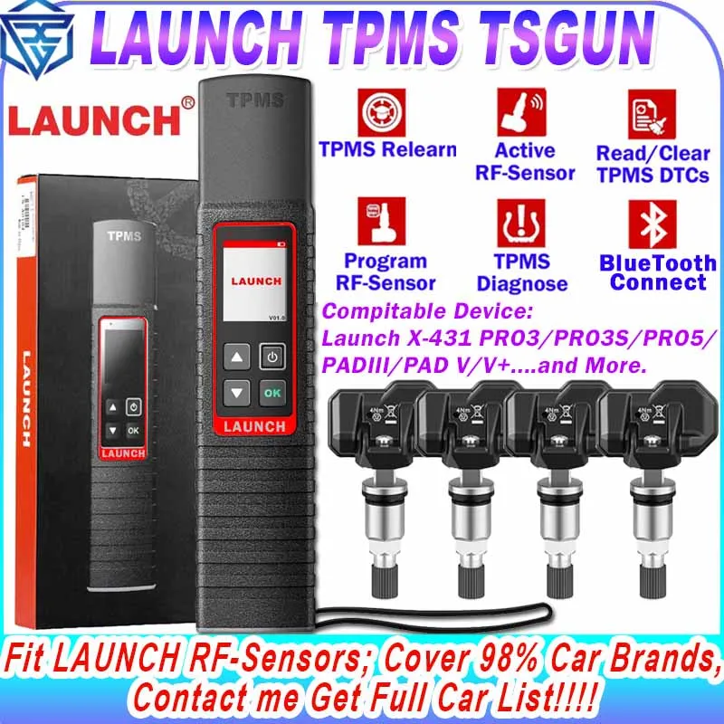 

LAUNCH TPMS TSGUN Car Tire Pressure Sensor Detector 315MHZ 433MHZ RF-Sensor Program Diagnostic Tool for X-431 V/ V+/ PRO3S+..ect