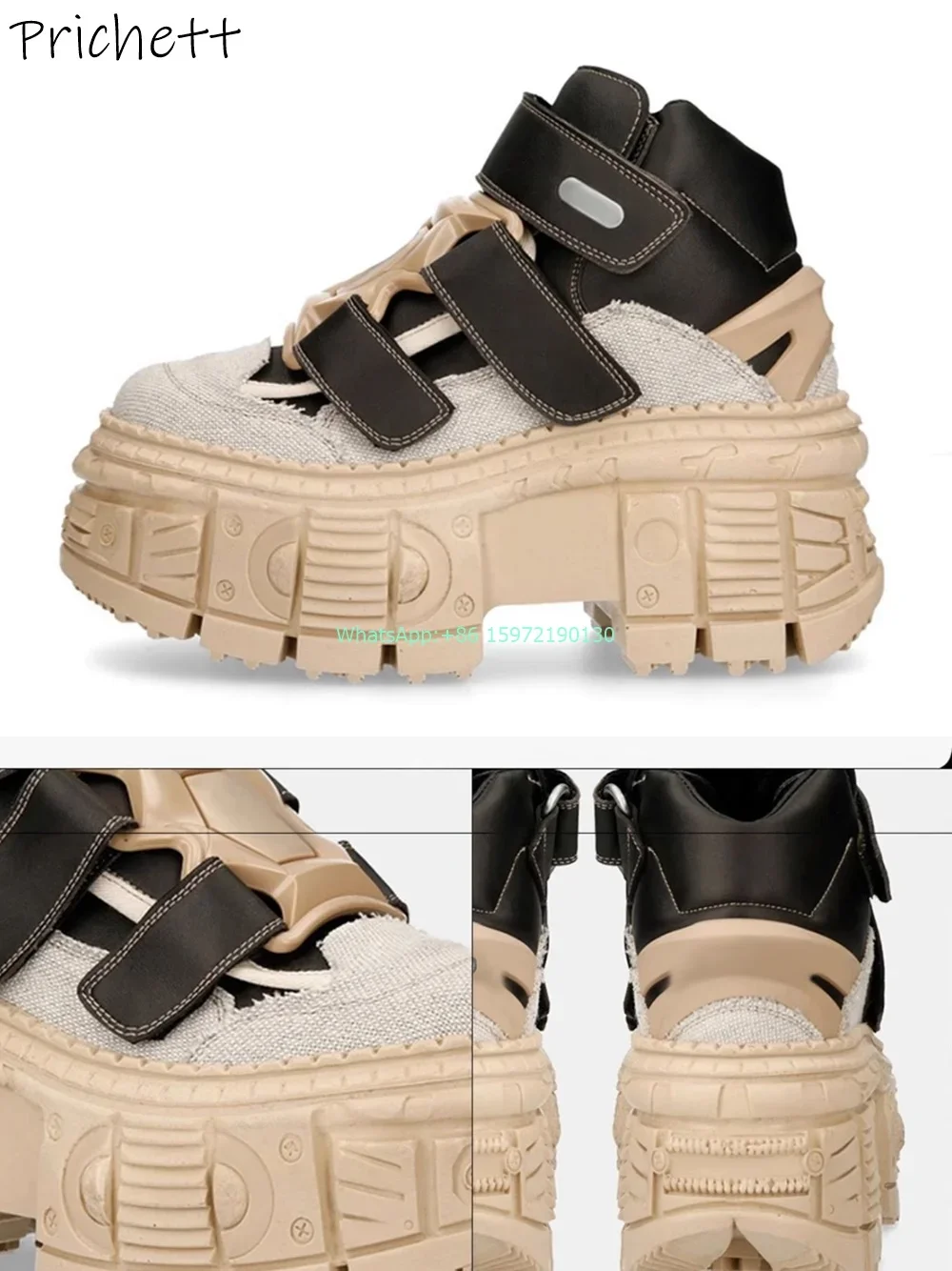 سميكة سوليد مختلط اللون مضخات جولة اصبع القدم منصة زخرفة المعادن الكاكي حذاء أسود موضة ريترو الظلام فاسق زيادة الأحذية