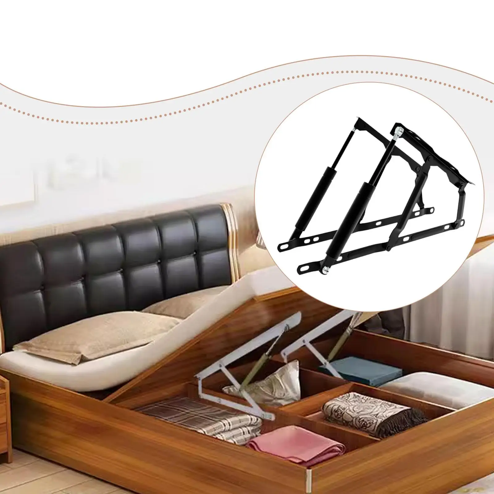 2Pcs Bed Lift Mechanism Hydraulic Gas Spring Bed Storage Lift Kit 75KG Load Capacity for Sofa Bed Cabinet Mattress Box Furniture