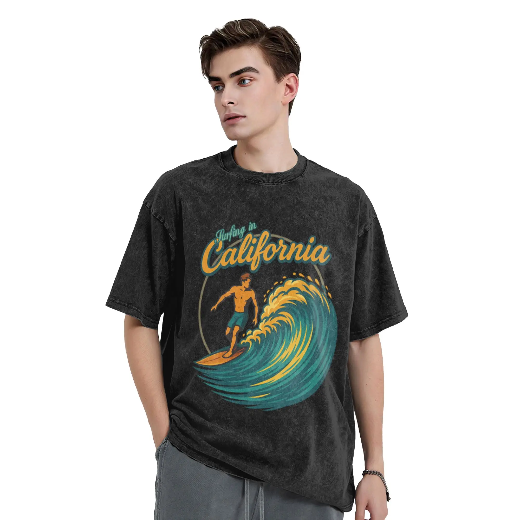 Surfing 01 Unique Chic A Washed T Shirt Men's Women's Oversized Cotton Tees Tops