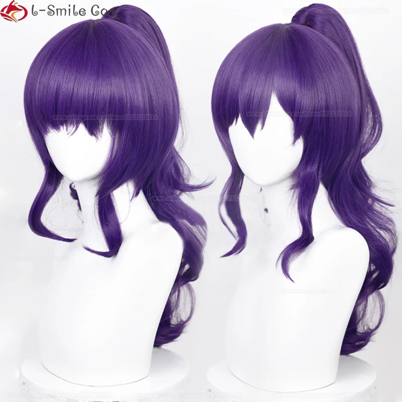 Anime Asahina Mafuyu Cosplay Wig Long Dark Purple Curly Wigs With Ponytail Clip Heat Resistant Synthetic Hair + Wig Cap