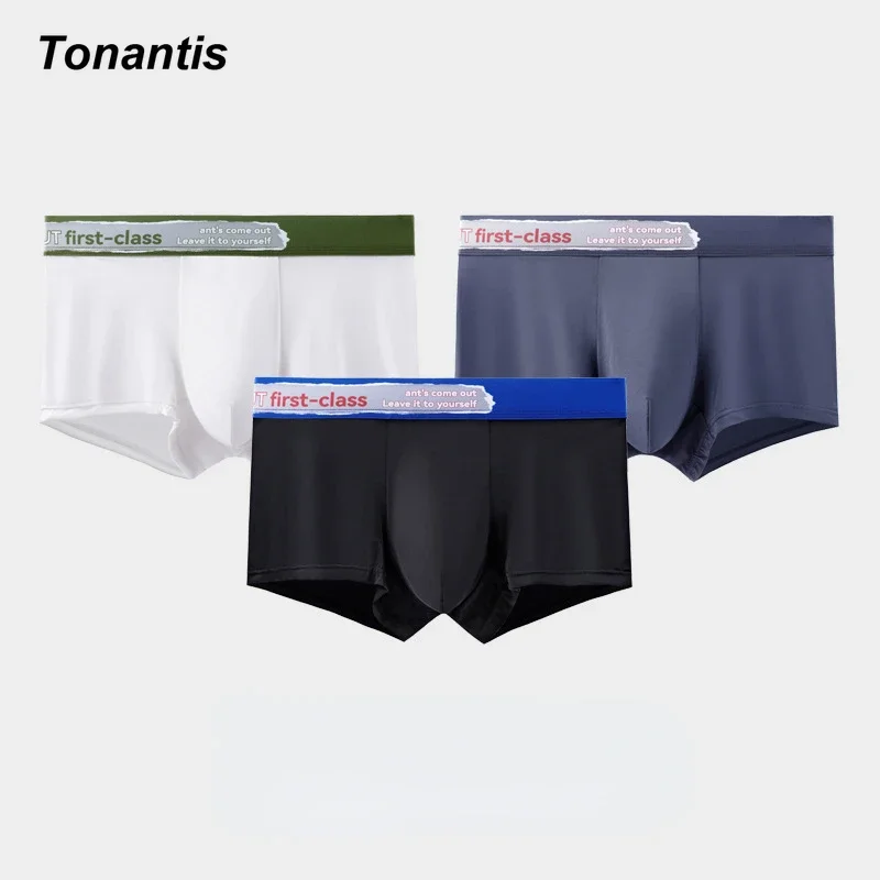 

3Pcs/Pack Men Ice Silk Breathable U Convex Pouch Panties Soft Seamless Teenagers Underpants Trendy Summer Boxer Shorts Underwear