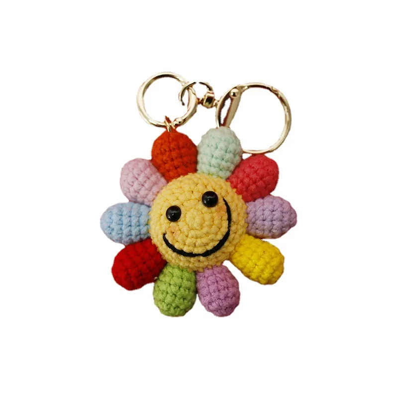 

Colorful Sunflower Yarn Crochet Bag Pendants Handmade Keychain Keyring For Women Car Key Ring Handbag Charms Jewelry Gift