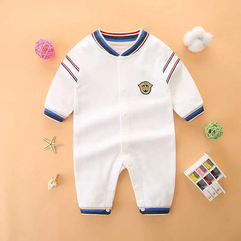 

100% Cotton Newborn Girls Bodysuits Cartoon Embroidery Striped Toddler Little Boys Jumpsuits Spring Infant Boys Rompers Onesie