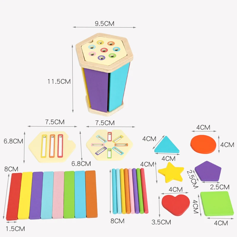어린이용 나무 색상 모양 분류 컵 기하학적 인지 매칭 게임 교육용 장난감