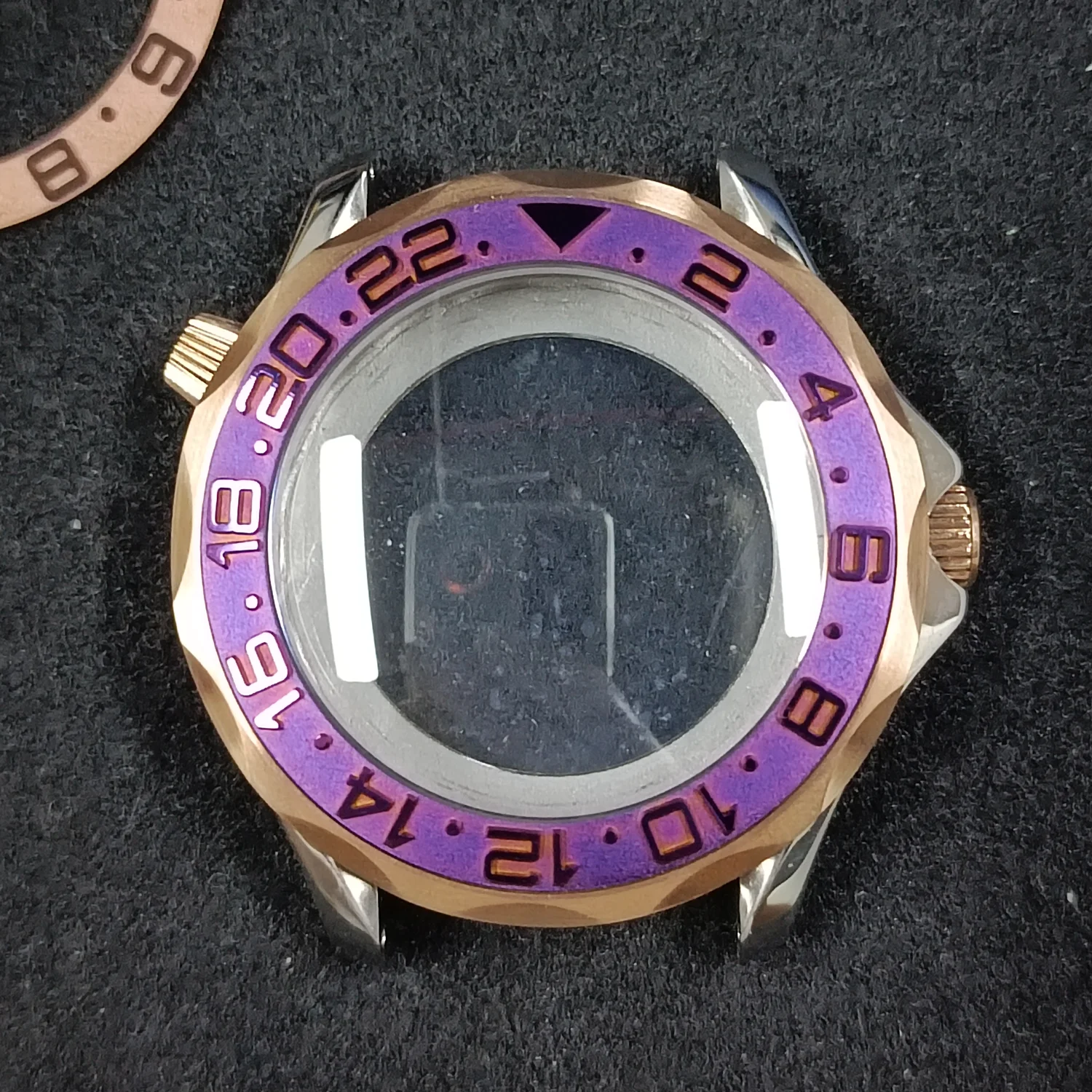 42mm GMT Case Rose Fit NH34 NH35 NH36 NH70 Movement Waterproof Transparent Back Steel Sapphire Crystal Stainless Case