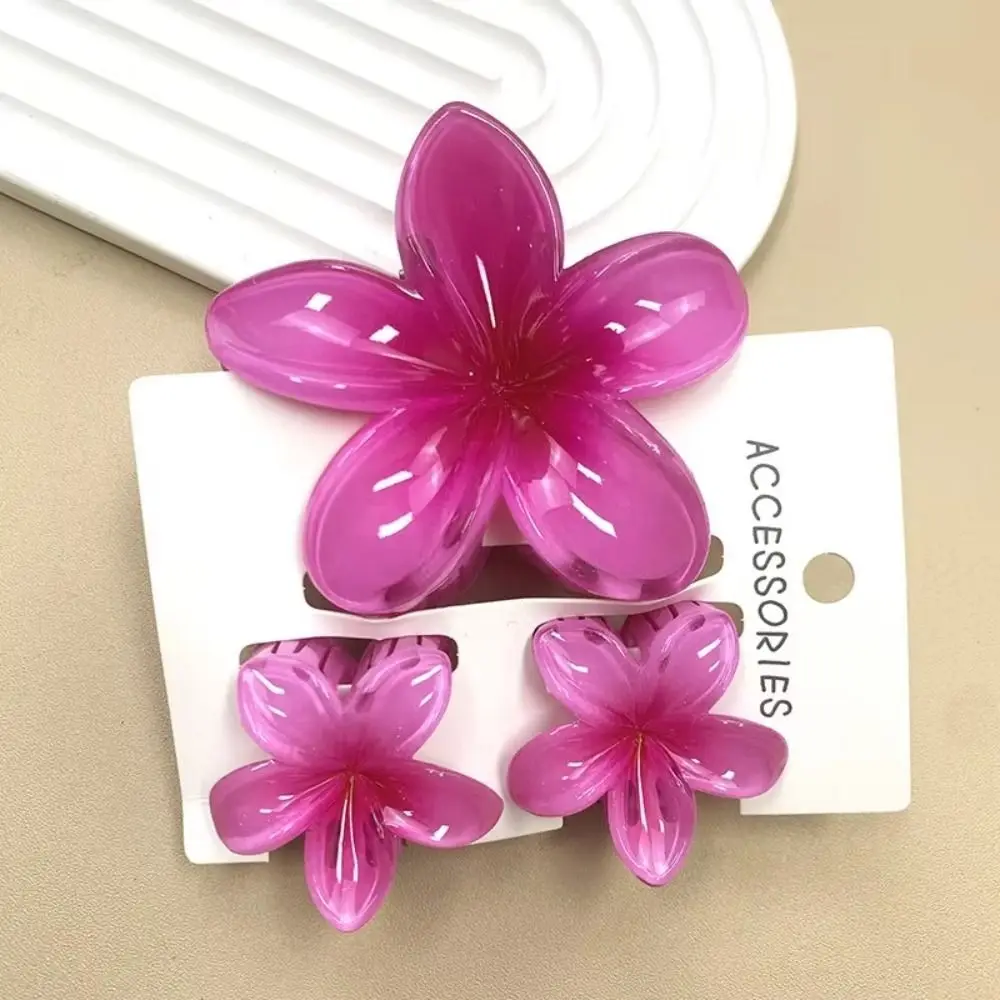 

3Pcs/Set New Gradient Hair Claws Sweet Flower Acrylic Hawaiian Flower Hair Clip Clamp Plumeria Flower Ponytail Clip Beach