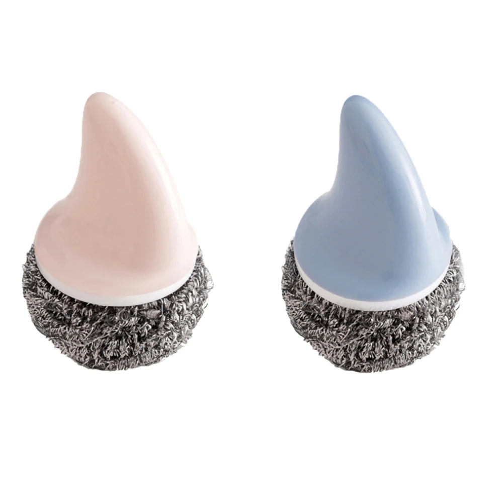 

2pcs Steel Wool Brush Comfortable Handle Kitchen Cleaning Pots Pans Dishes Scrubber Easy Storage Practical Use