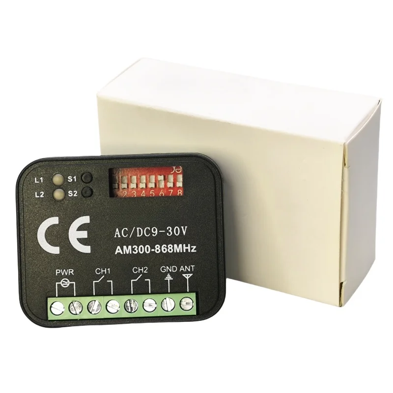 Universal Garage Door Remote Control Receiver RX, 433/868MHz Multi Frequency, AC/DC 9-30V 85-250V Relay Module, 2 Channels