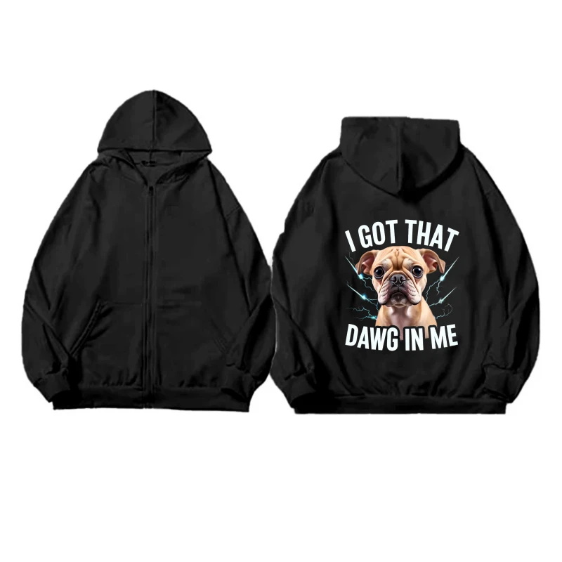 سترة رجالية بغطاء للرأس مطبوعة على شكل كلب أسود، سترة برسومات Got That Dog In Me، ملابس غير رسمية للأنشطة الخارجية واليومية #3
