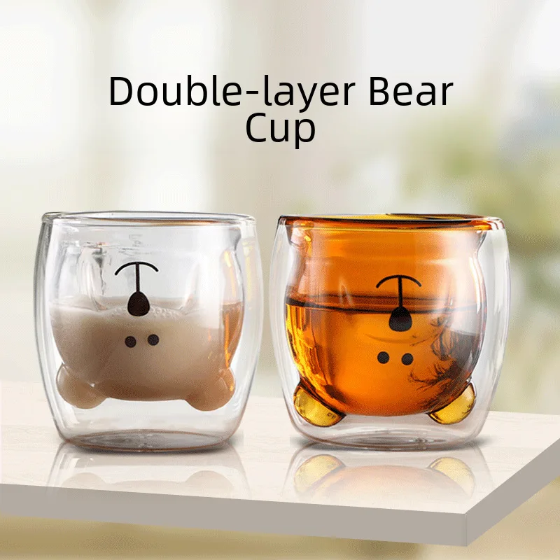 Bear Glass Household Double-layer Glass High Borosilicate Milk Cup Coffee Cup Breakfast Cup Double-layer Cup Water Cup Milk cup