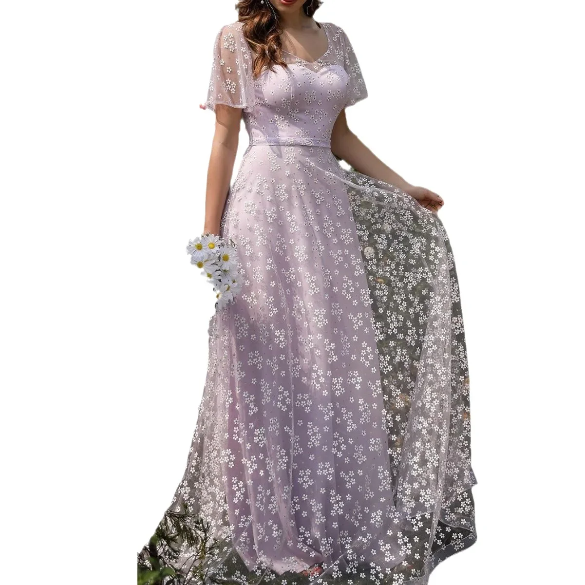 Abendkleider für Damen, offener Rücken, elegantes Blumen-Mesh-Partykleid, Brautjungfernkleid für Damen