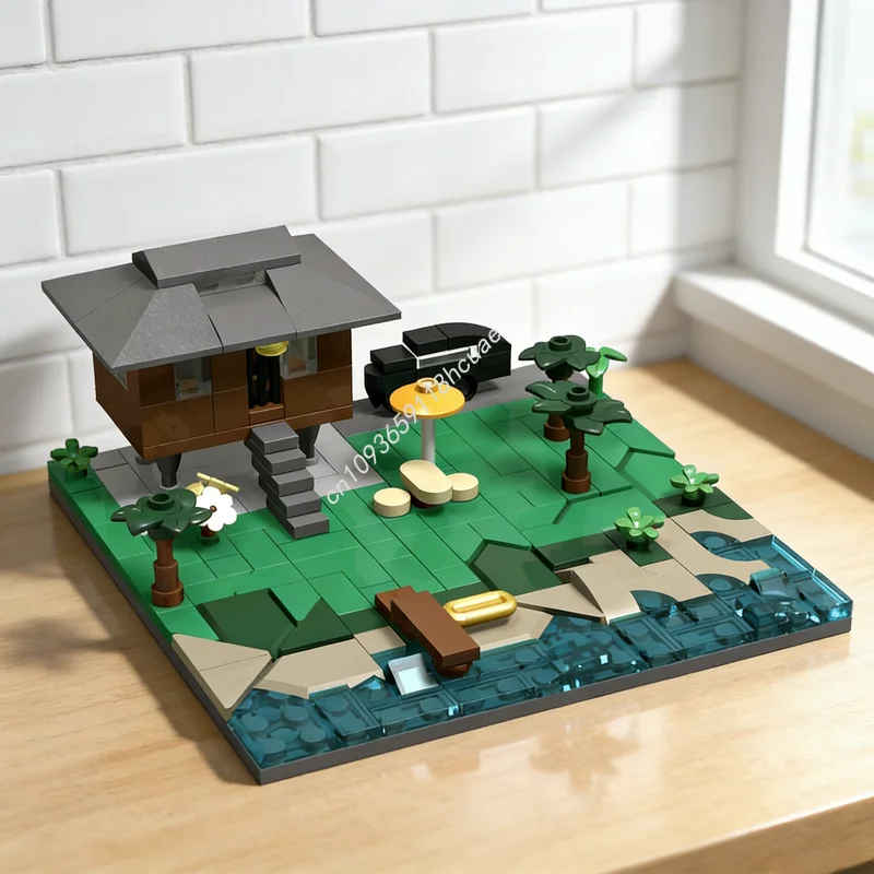 214 elementów MOC Dom Nad Rzeką Model Budowlany Klocki Architektura Składanie DIY Prezent na Boże Narodzenie Pomysł na Zabawę Kreatywne Edukacja
