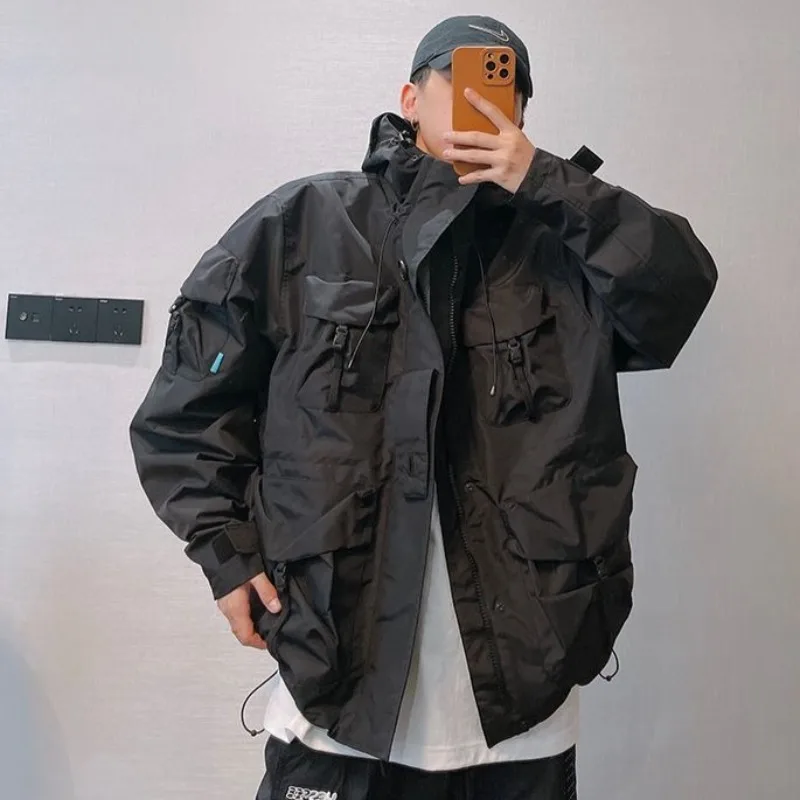 

Muti Pockets Windbreaker for Men Spring Summer Thin Hooded Outdoor Jackets Vintage Sport Jackets Fashion Men Clothes Outerwears