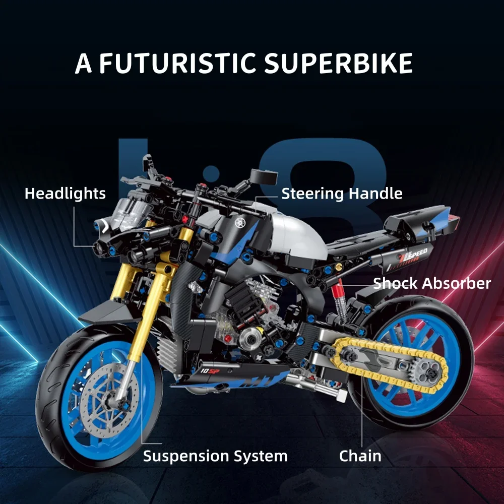 Mattoni da costruzione tecniche MOC Modello di moto Kit di costruzione creativo Giocattoli di assemblaggio Regalo educativo per bambini Ragazzi Ragazze