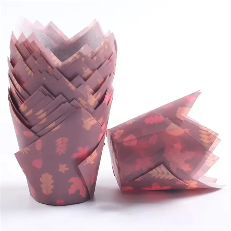 50Pcs Tulip Flower Baroque Cake Paper Cup Wedding Party Baroque Cheese Cake Baking Tray Burnt Basque Muffin Cupcake Paper Cup