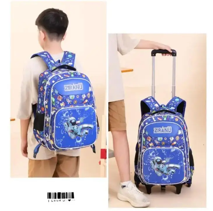 Children astronaut School wheeled bag Schoolbag on Wheels Backpack on Wheels School Rolling Backpack Boys Kids Luggage Trolley