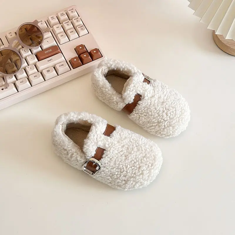 

Girls Winter Cute Boots Fleece Lined Korean Style Vintage Outdoor Comfortable Warm Children's Cotton Shoes