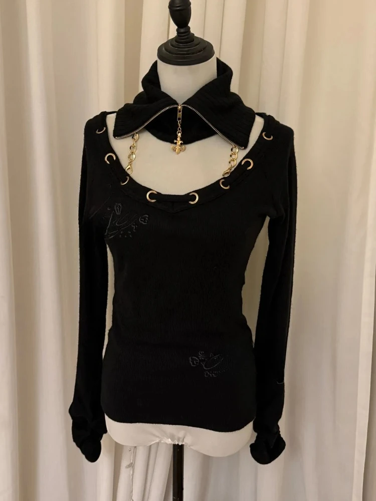 

Grunge 2000s Punk Long Sleeves T-shirt Woman Tops Harajuku Kpop Streetwear Gyaru Y2k Tees Clothes Chic Sexy Tees Gothic Blouses