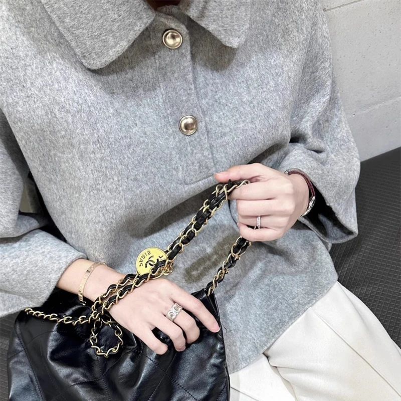 Chic Autumn Winter Short  Collar Loose Casual Wide Leg Sleeve Woolen Jacket Women\'s Top Fashion Trend Vintage Style