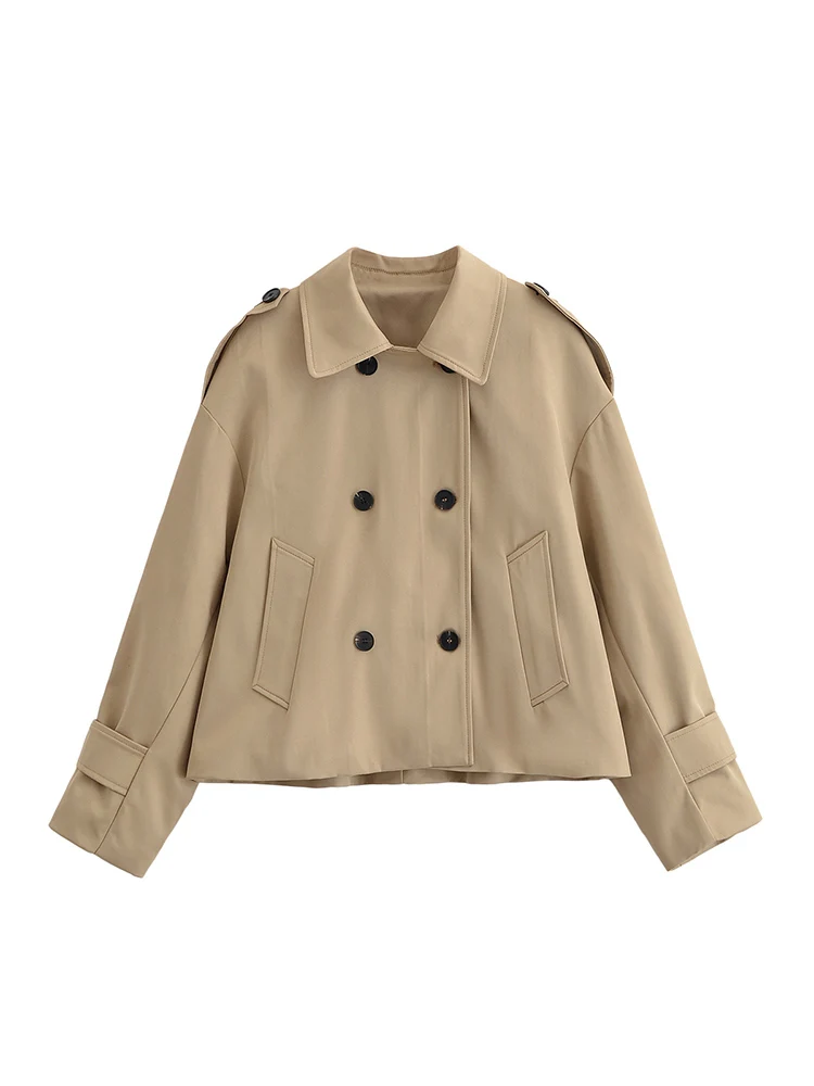 

Новая женская мода в европейском стиле, универсальная двубортная короткая ветровка с длинными рукавами и лацканами