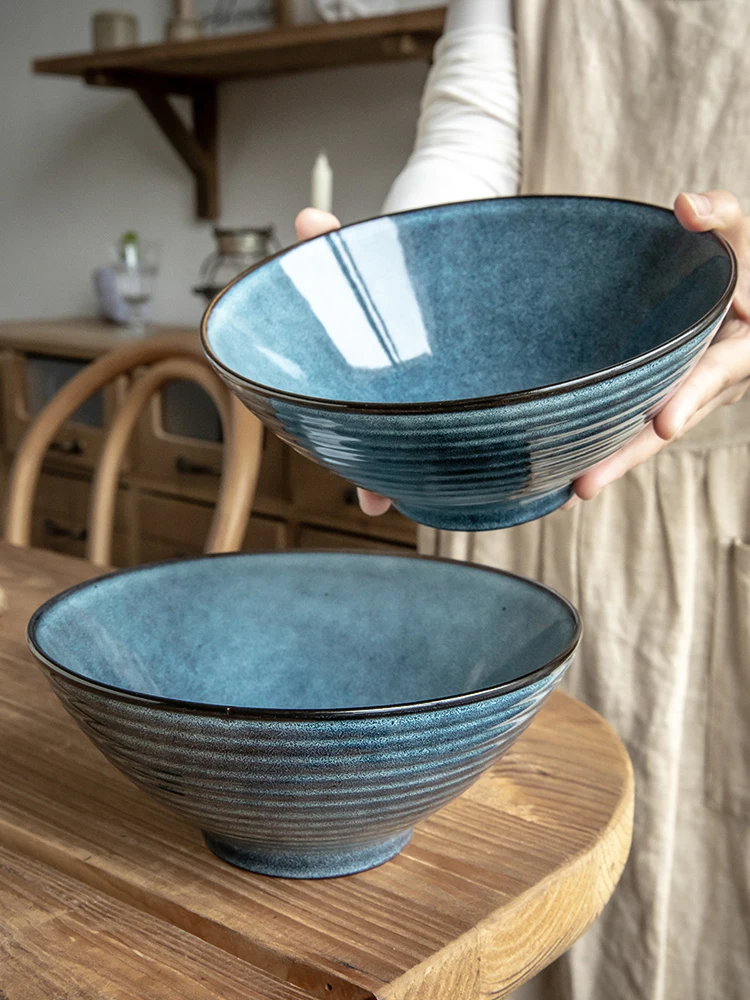 

8 Inch Sydney Blue Noodle Bowl Retro Ceramic Ramen Bowl Large Soup Bowl High Value108