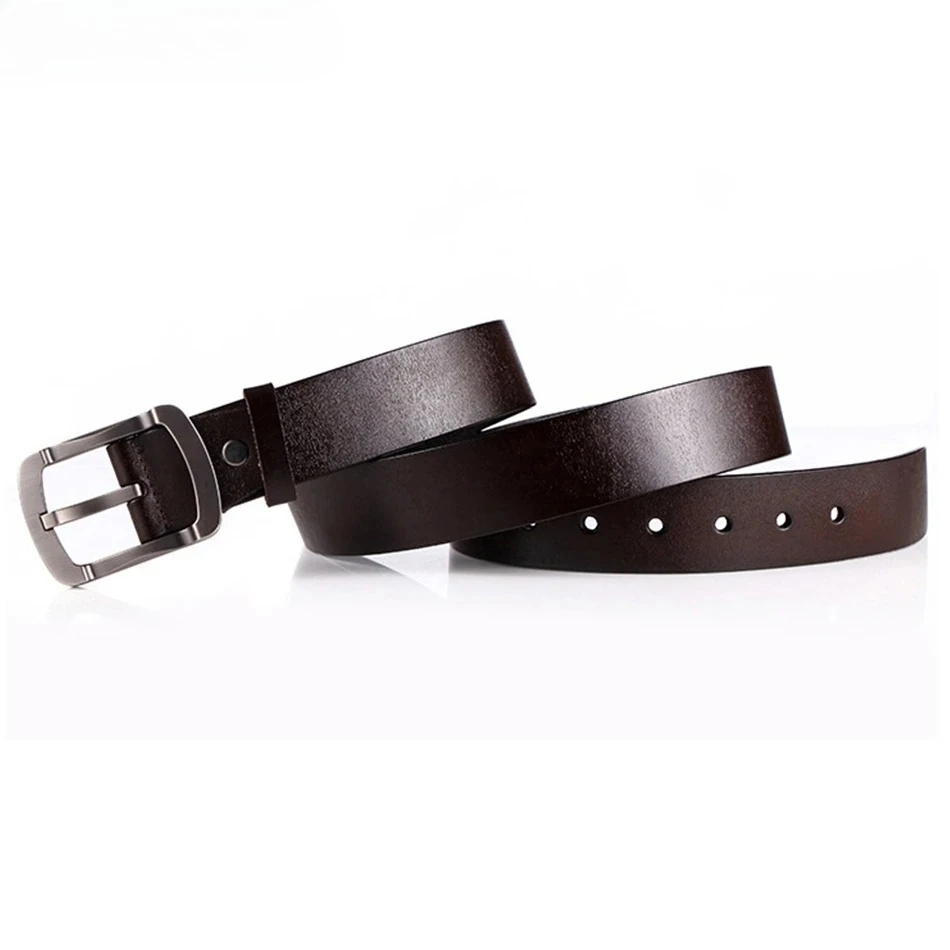 Coffee Men Leather Belt Genuine Cowskin Genuine Pin Buckle Belt Vintage Fashion Designer Brand Real Leather Male Jeans Belt