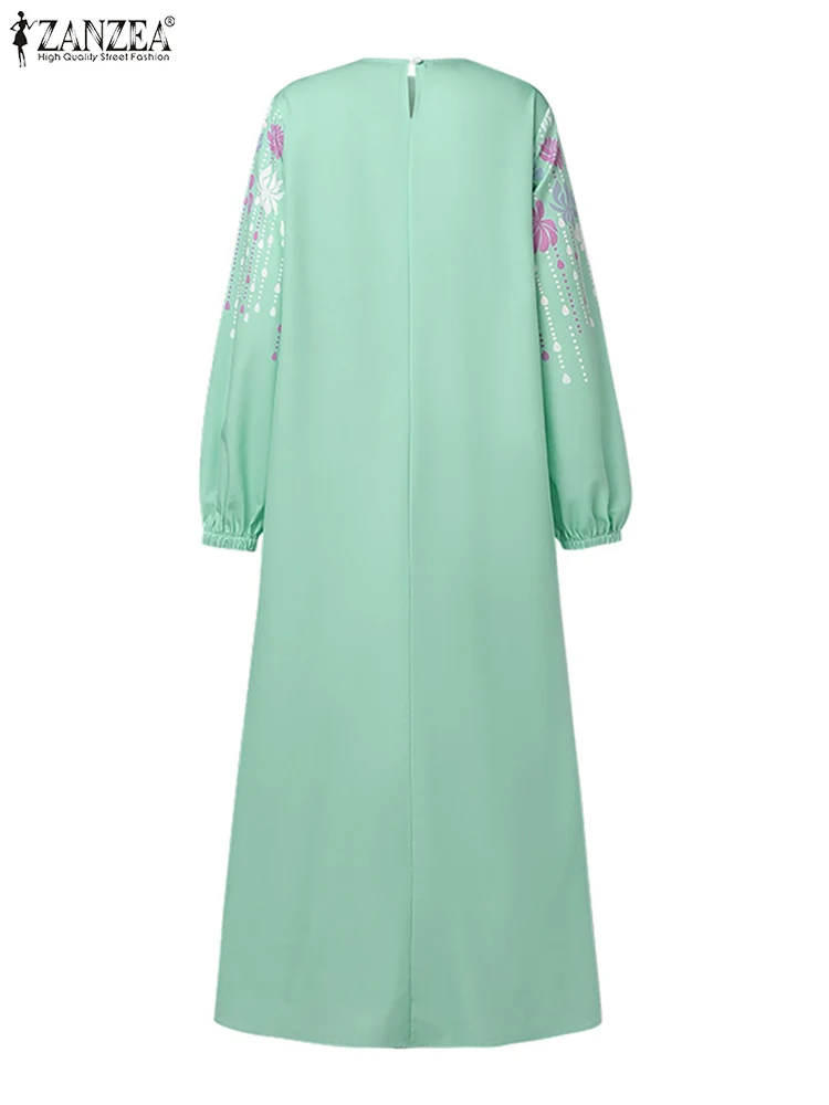 Moda muçulmano turquia abaya vestido zanzea feminino elegante manga longa impresso vestido de verão robe femme roupas islâmicas hijab vestidos