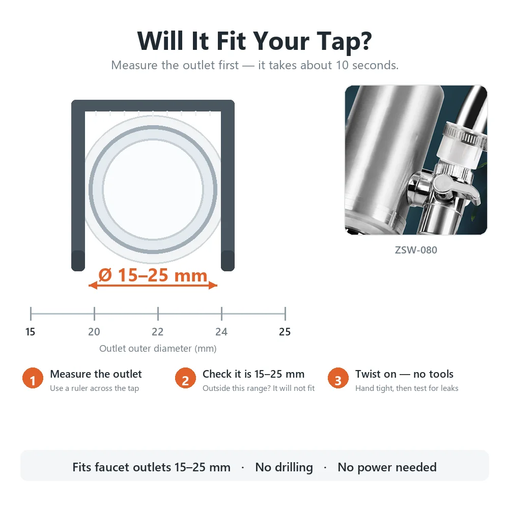 7-Layer 0.1μm Faucet Water Filter Tap Water Purifier Stainless Steel Ceramic Carbon Chlorine Removal Fits 15-25mm Sink Faucets