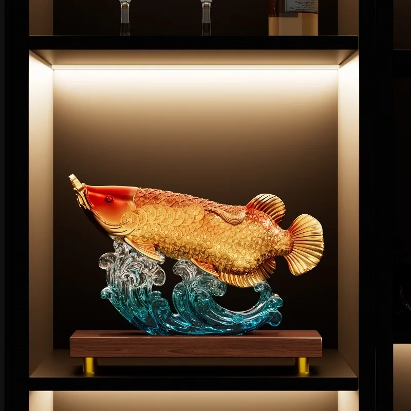 Creative Golden Dragon Fish Art Sculpture Decoration Living Room Entrance TV Cabinet Office Desk Figurine Fish Ornament Gift