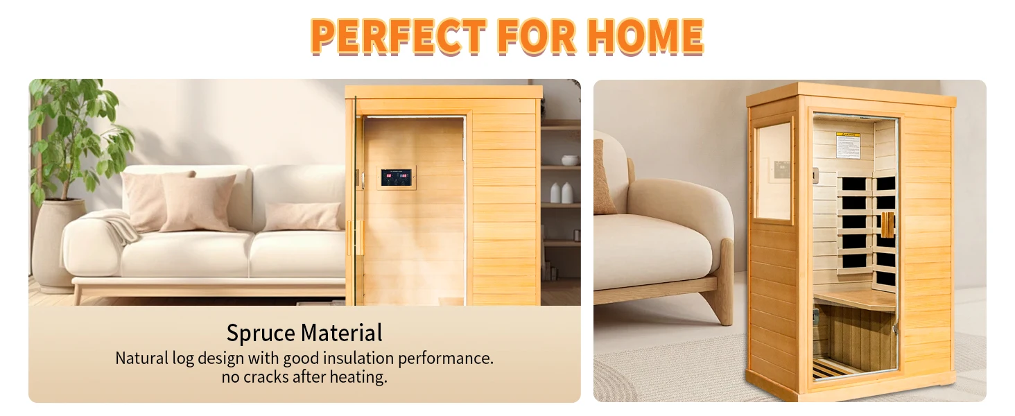 Far Infrared Sauna Home Sauna Spa Room Canadian Hemlock Wood 800W