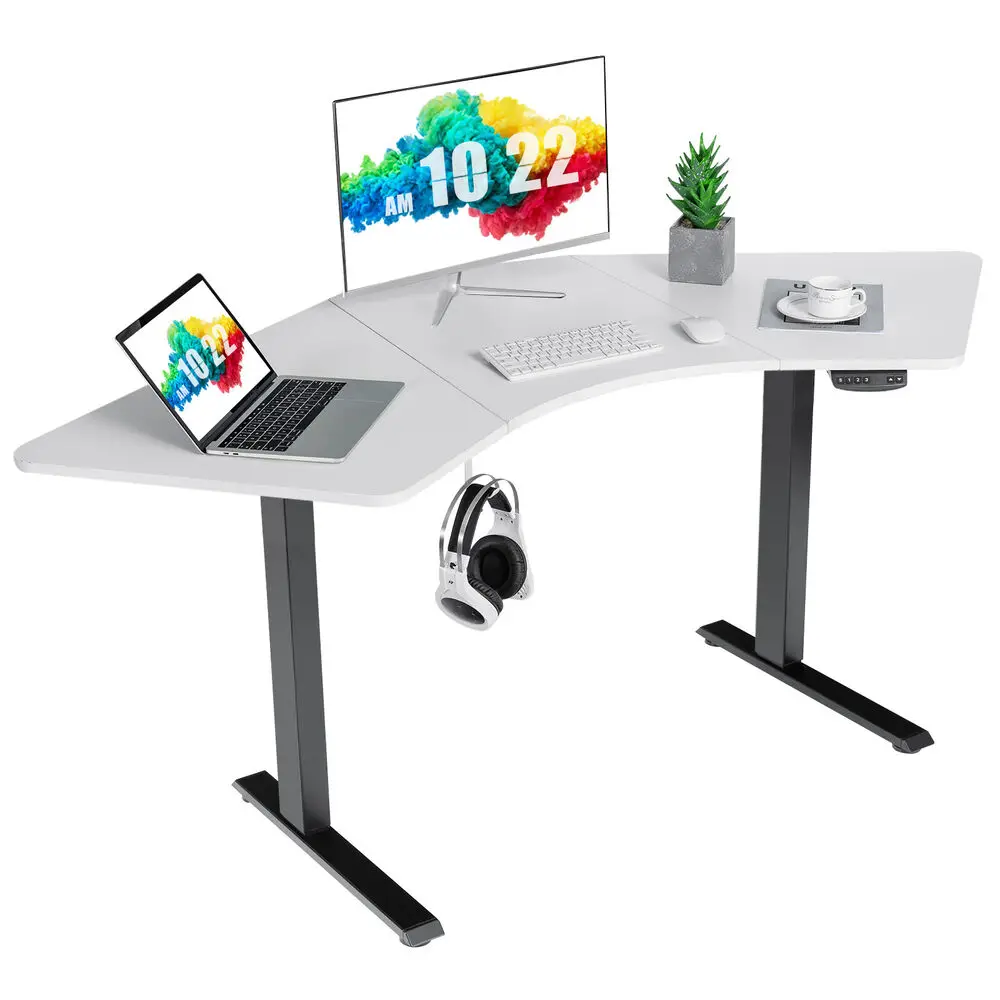 Costway Dual Motor Electric Standing Desk L Shaped Adjustable Workstation Black + White