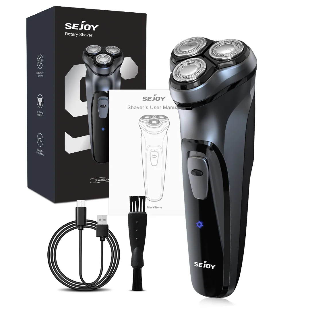 Sejoy Elektrorasierer für Männer, wiederaufladbarer Elektrorasierer mit drei schwimmenden Köpfen, Rasiermaschine, Bartschneider, Geschenk