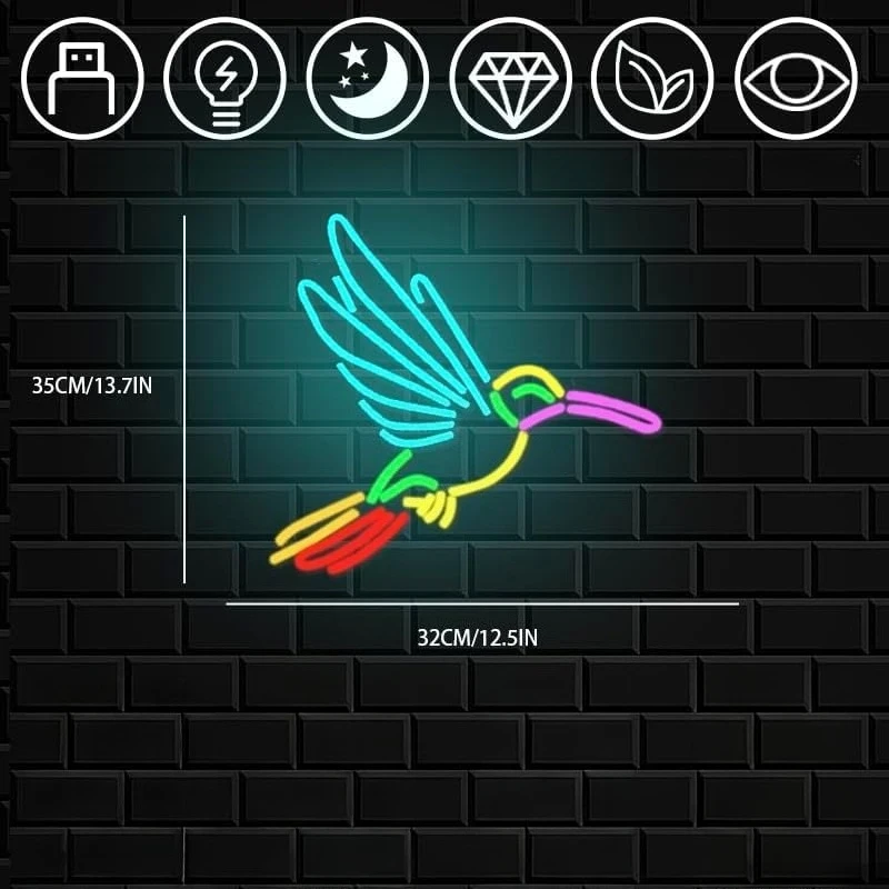Hummingbird Neon Light Wall Art Decor USB Powered Dimmable LED Neon Sign for Bedroom Cafe Decor Unique Gift for Nature Lovers