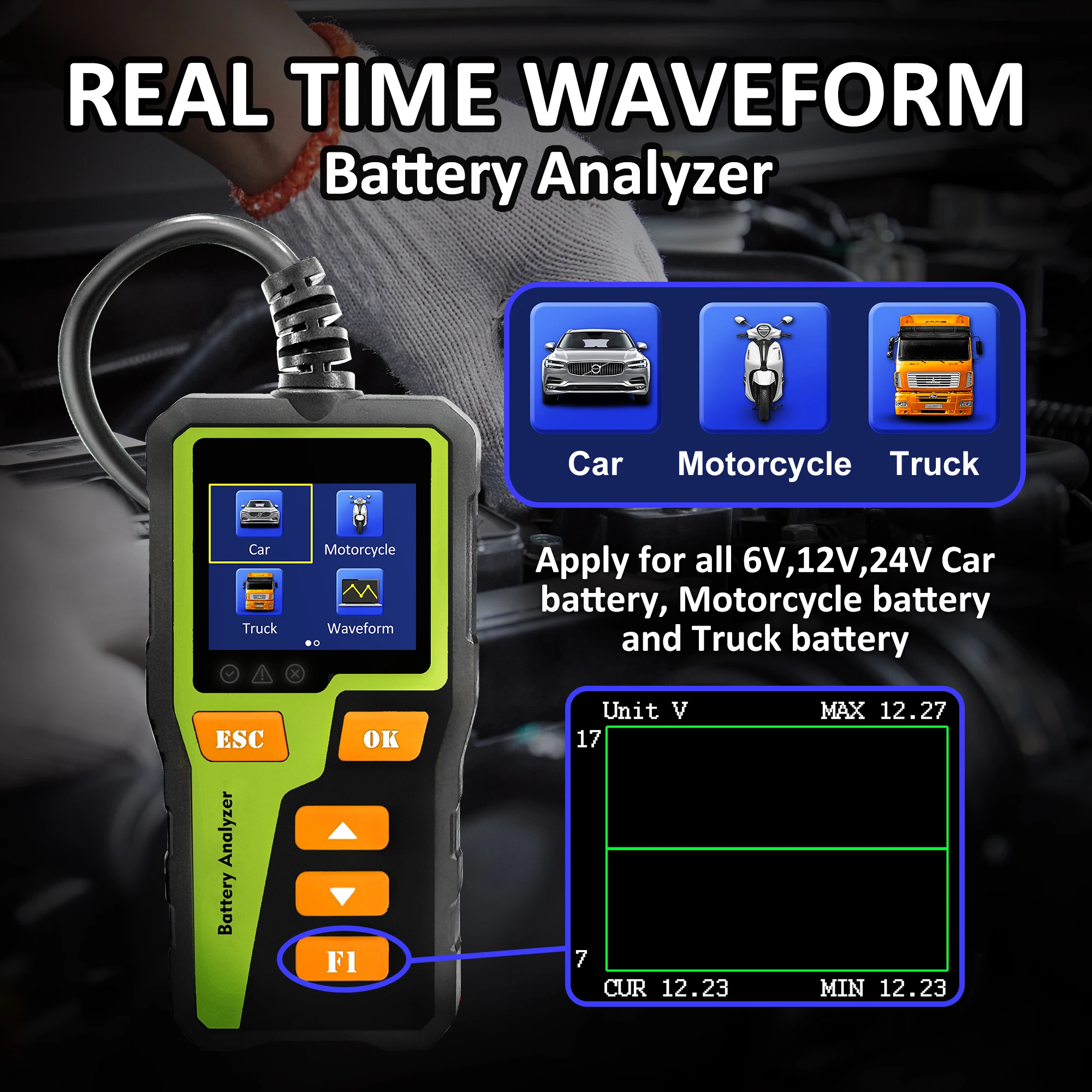 

NEWEST 1 PCS BT-30 Battery Tester Load Tester Car Battery Tester Black & Green Digital Car Battery Analyzer For Most Batteries