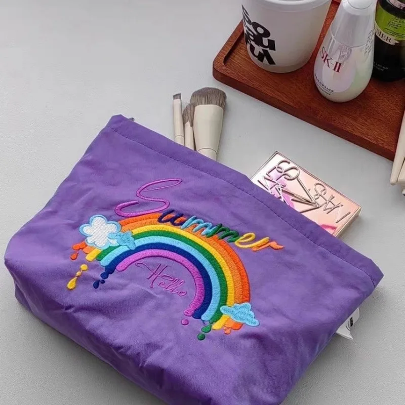 Nylon Embroidered Waterproof Cosmetic Bag Female Portable Multifunctional Sweet Storage Bag