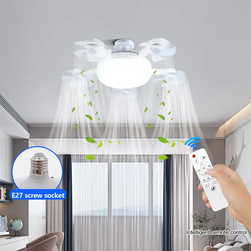 Five-leaf screw fan light foldable drone small E27 ceiling fan light restaurant light bulb fan