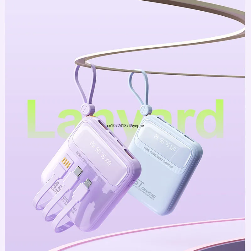 20000mAh Power Bank Fast Charging with Four Cables Portable Charger External Battery Powerbank for iPhone Samsung Xiaomi Huawei