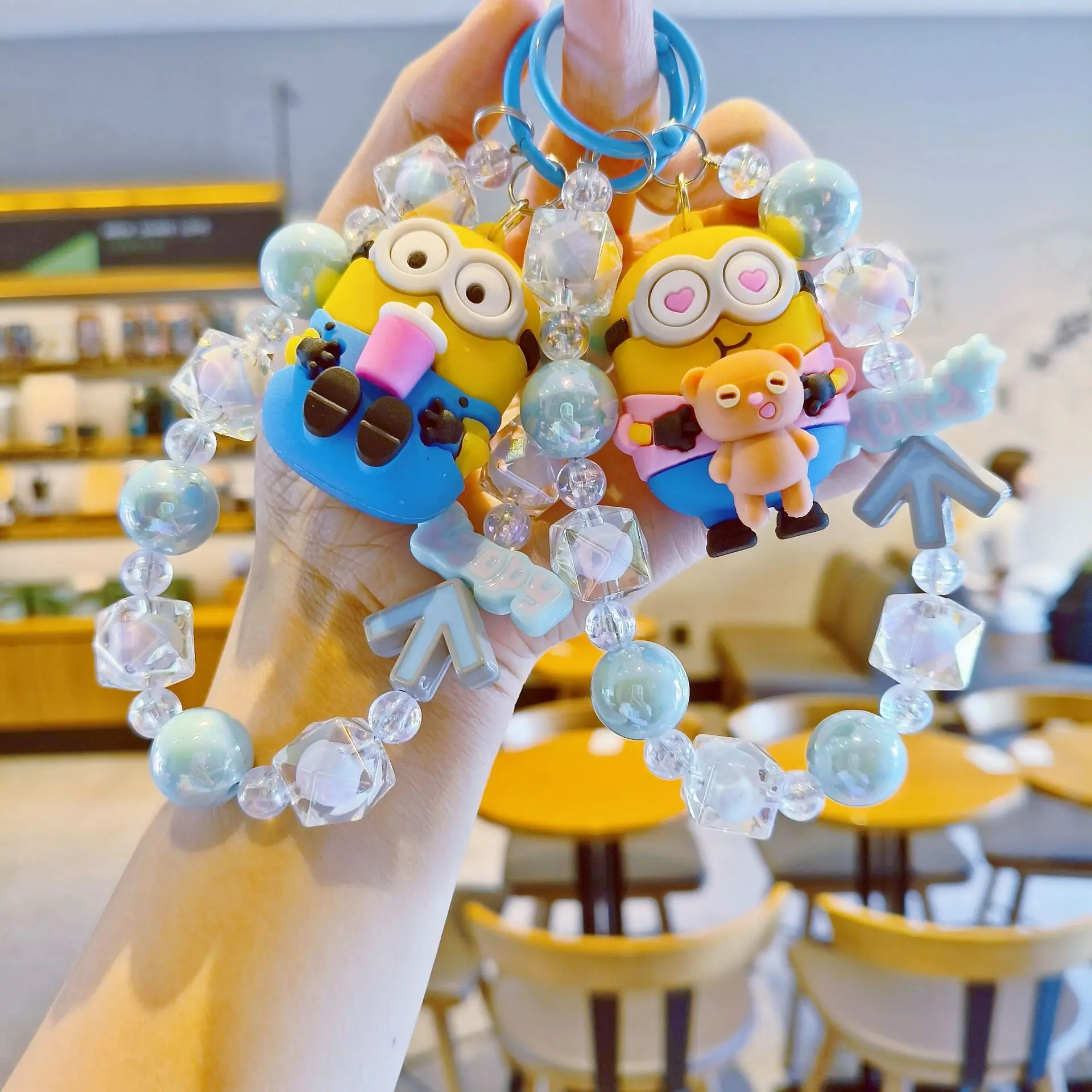 

1-4PSC New Arrival: Cartoon Minions Beaded Phone Strap Adorable Handbag Accessory Girly TikTok Keyring
