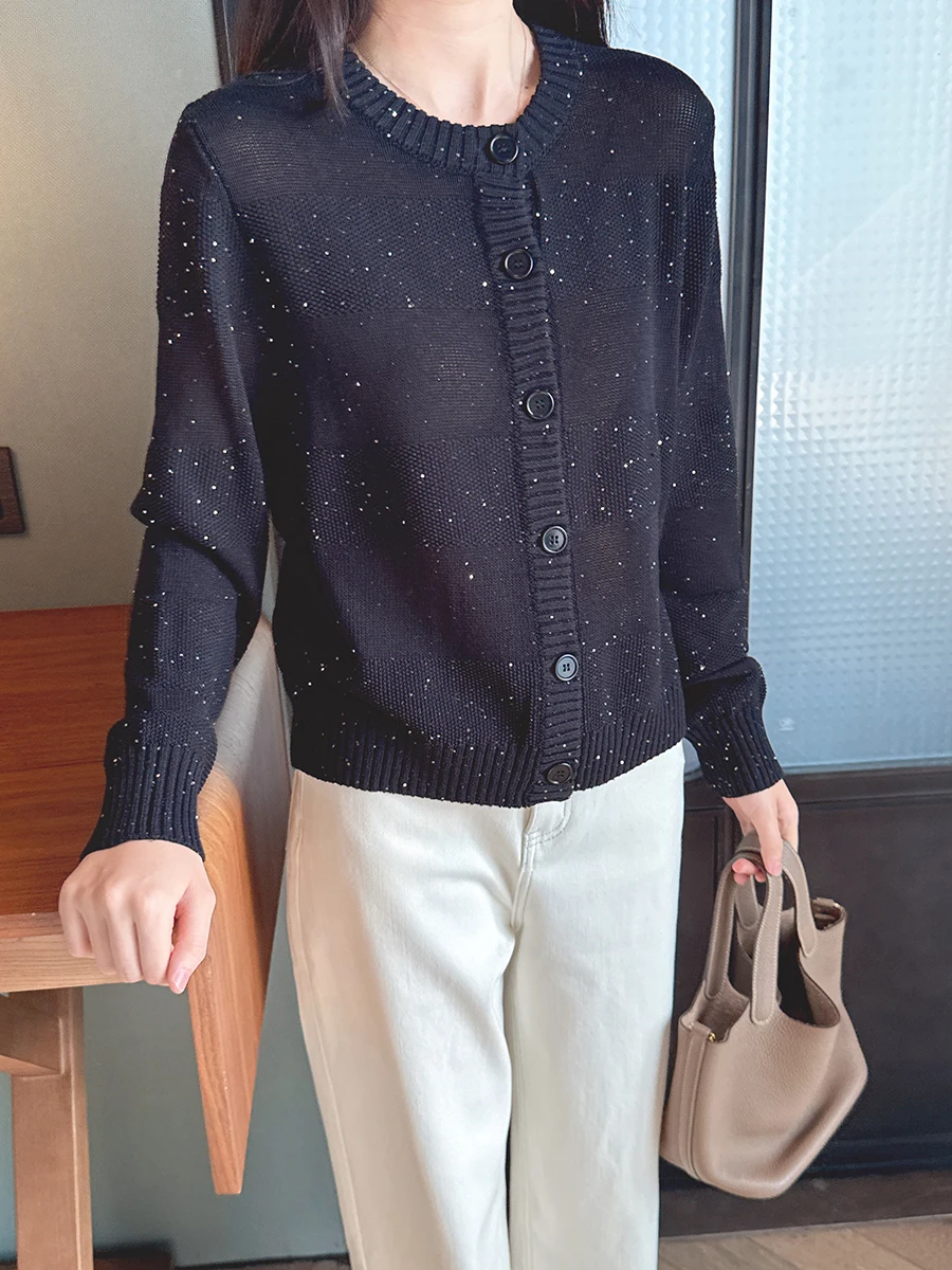 

Вязаный кардиган Iny Spotlight с блестками, изысканный, модный, с длинными рукавами, женский, повседневный, стандартной длины