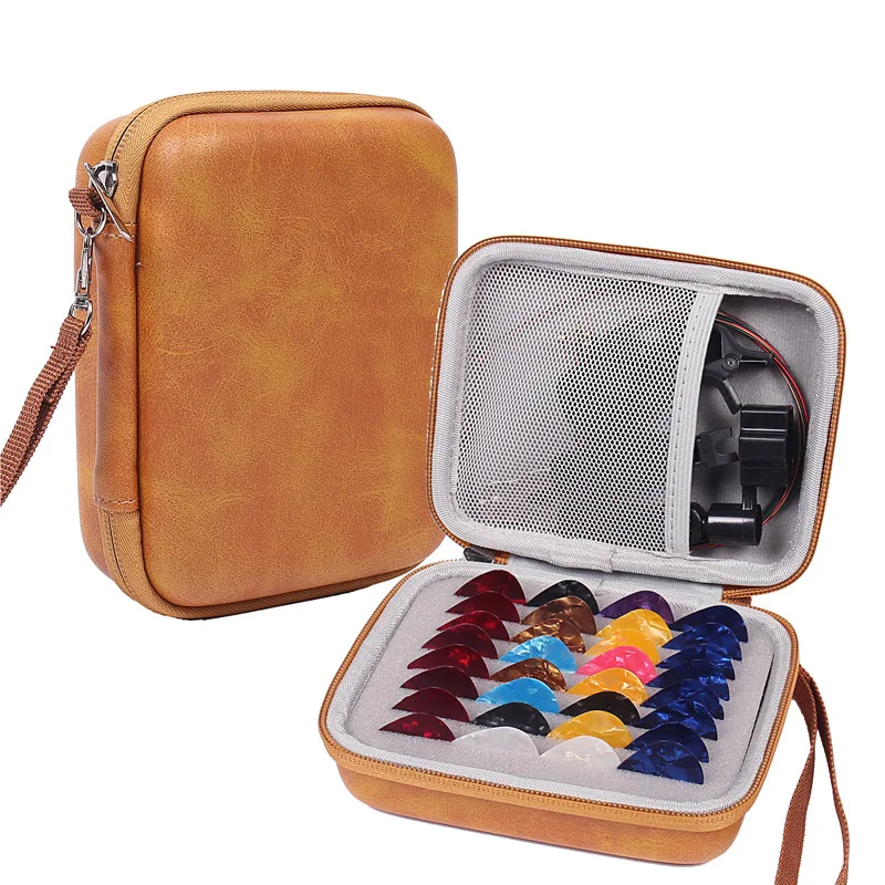 Guitar Plectrum Case Portable Guitar Pick Holder Zipper Leather Pick Storage Bag Tuner String Accessories