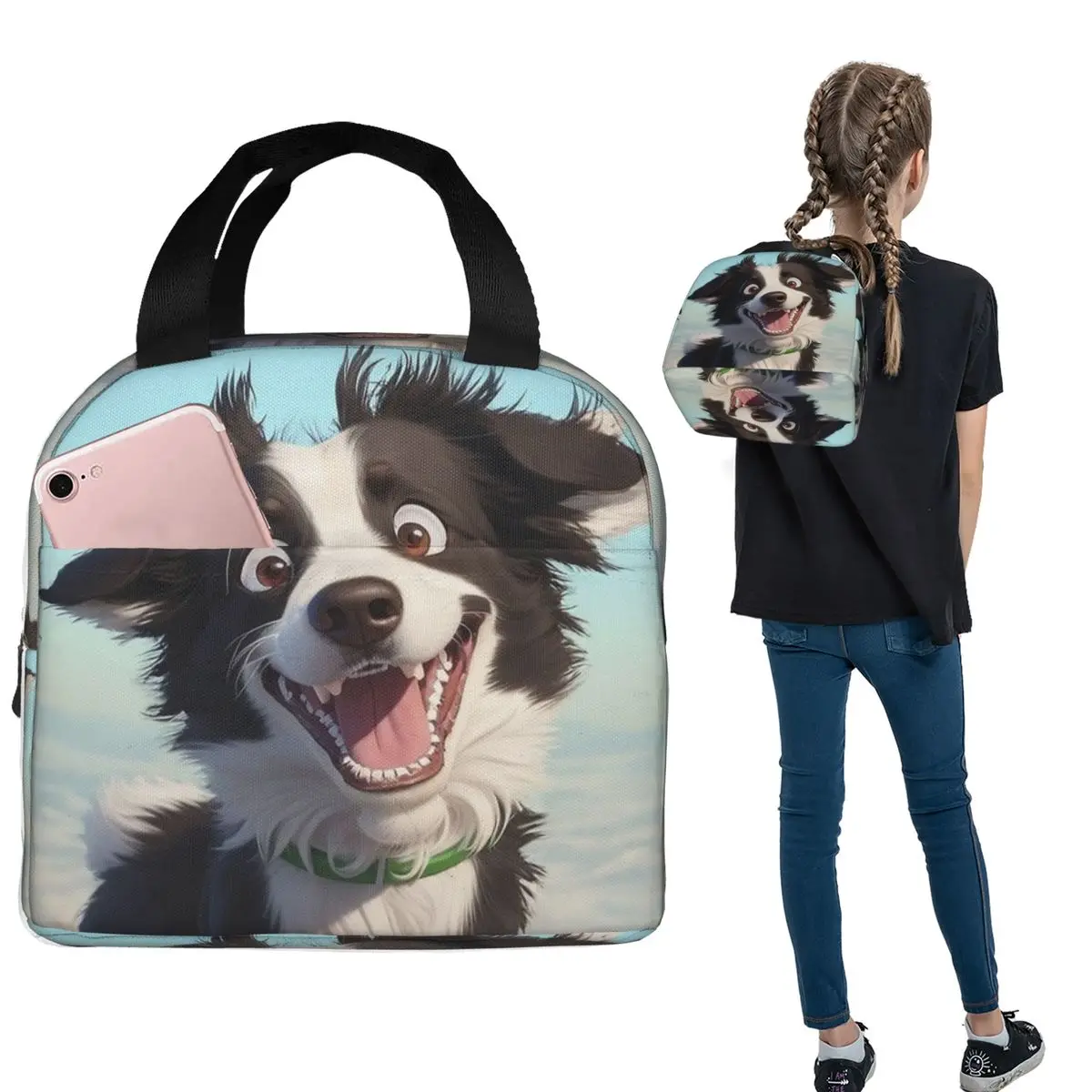 

Сумки для обеда с собакой бордер-колли, изолированная коробка для бенто, водонепроницаемая сумка для обеда, многоразовые сумки для пикника для женщин и девочек, работа