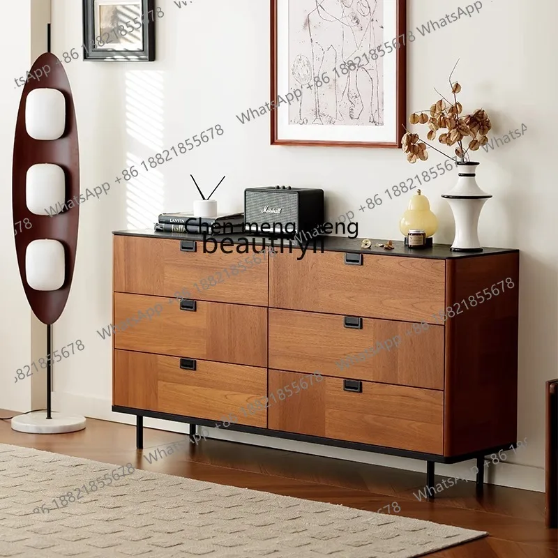 X  Solid wood dining side cabinet, six chest cabinets, retro living room and dining room storage, entrance cabinet against the w