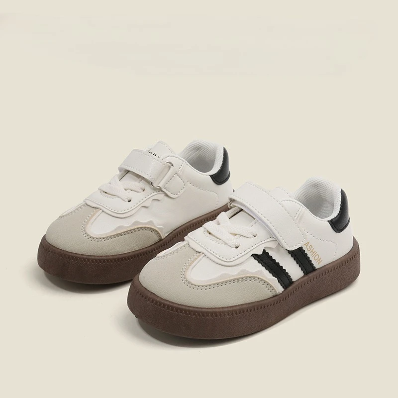 Children Casual Sports Shoes Boys Girls Lace Up Soft Bottom Hook and Loop Sneakers Kids Non-slip Breathable Student Board Shoes