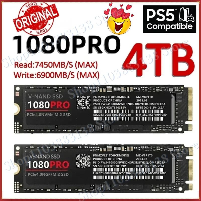 4TB 2TB 1TB Original 1080PRO SSD M2 2280 PCIe 4.0 NVME NGFF Solid State Drive 14000MB/S Read Hard Disk for Xbox PC PS5 PUBG Game