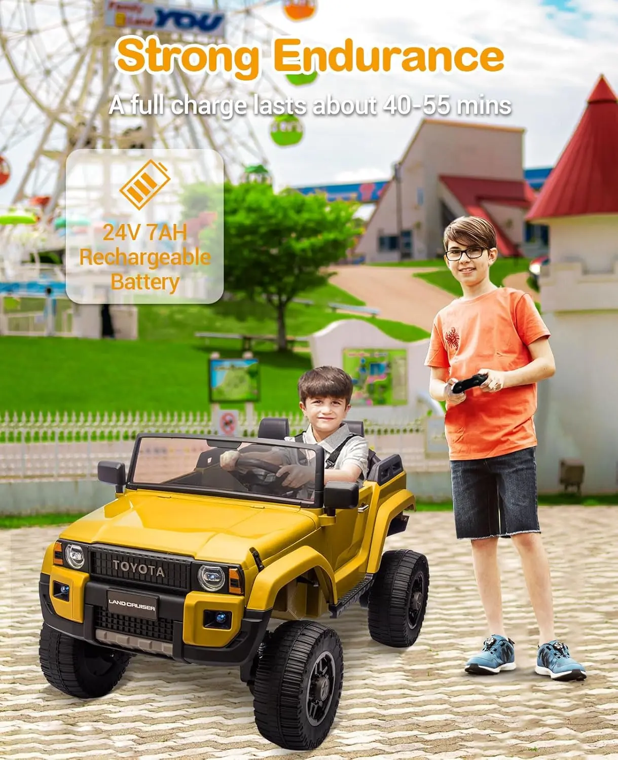 Auto da giro elettrica per bambini Camion da giro a 2 posti 24 V con telecomando Motori 4×100 W e sistema commutabile 4WD/2WD